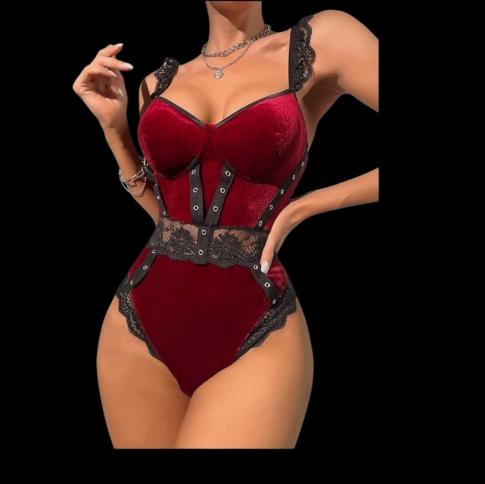 🫦💝BOGO* Burgundy Red Lightweight Velvet Sexy Lingerie Teddy - NWT